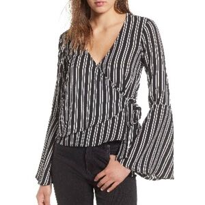 Striped Wrap Top with Bell Sleeves